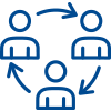 Icon showing three human figures in a circle with arrows